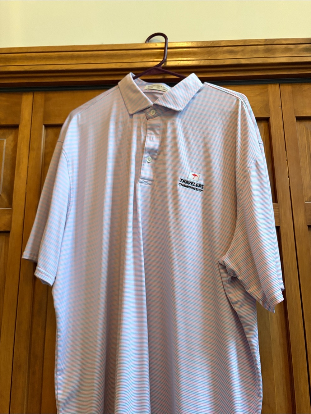 Travelers Collection Men's Light Blue Striped Polo